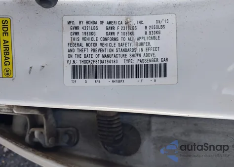 2013 Honda Accord Ex-L z USA, uszkodzony, nr VIN 1HGCR2F81DA194180